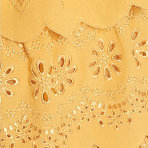 Self-Portrait NWOT Embroidered Chiffon Tiered Mini Dress In Gold Yellow Size 4 - Picture 5 of 16